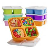 KEMETHY 6 Pcs Bento Snack Containers, Reusable 4 Compartment Food Storage Container with Lids, Divided Lunchable Container, Freezer, Microwave & Dishwasher Safe (6 Color)