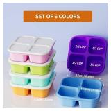 KEMETHY 6 Pcs Bento Snack Containers, Reusable 4 Compartment Food Storage Container with Lids, Divided Lunchable Container, Freezer, Microwave & Dishwasher Safe (6 Color)