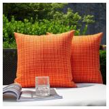 Kevin Textile Pack of 2 Decorative Outdoor Waterproof Throw Pillow Covers Stripe Square Pillowcases Fall Decorative Modern Cushion Cases for Patio Couch Bench 18 x 18 Inch Orange