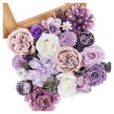 AmyHomie Artificial Purple Flowers Combo Silk Mix Peony Rose Hydrangea Fake Flowers w/Stem for DIY Wedding Bouquets Centerpieces Arrangements Table Party Bridal Baby Shower Home Fall Decor