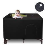 Dofilachy Blackout Cover for Pack N Play - Crib Blackout Cover Tent - Canopy Cover - Breathable Travel Crib Tent - Portable Stretchy Blackout Tent (Black)