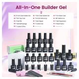 JODSONE Builder Gel Nail Kit with U V Light Base Top Coat 21 Colors High Shine Builder Gel and 100 PCS Extension Stickers