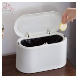 AYADA Mini Trash Can with Lid, 1.5L Capacity, White, Desktop
