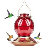 BOLITE Hummingbird Feeder, Glass Hummingbird Feeder for Outdoors, Meshy Texture Ball Shape Bottle, 20 Ounces, Red, Birthday Gifts for Women Men, Gifts for Mom Dad