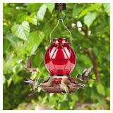BOLITE Hummingbird Feeder, Glass Hummingbird Feeder for Outdoors, Meshy Texture Ball Shape Bottle, 20 Ounces, Red, Birthday Gifts for Women Men, Gifts for Mom Dad