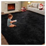 Super Soft Area Rugs for Living Room 5x7 Black, Fluffy Furry Shaggy Fuzzy Area Rug, Upgrade Anti-Skid Rectangular, High Pile Soft Throw Rug for Bedroom and Kids Room, Home Decor Aesthetic