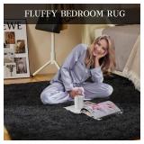 Super Soft Area Rugs for Living Room 5x7 Black, Fluffy Furry Shaggy Fuzzy Area Rug, Upgrade Anti-Skid Rectangular, High Pile Soft Throw Rug for Bedroom and Kids Room, Home Decor Aesthetic