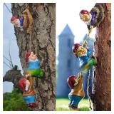 Euiroet Climbing Gnome Patio Statue Gift,Outdoor Garden Fairy Elves Accent,Whimsical Gnomes Lawn Ornament Sculpture,Hanging Gnomes Yard Art, Funny Resin Decor,Clearance Tree Face Hugger Figurine
