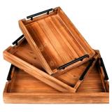 Juleduo 3 Piece Coffee Table Tray Decorative Nested Vintage Wood Serving Tray Set for Eating, Breakfast, Party, Kitchen, Ottoman,Tea Coffee Table Large Ottoman Trays