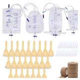 External Male catheters for Men, 24pcs Soft Latex Sets, 1 pcs 750 ml Leg Bag, 1 pcs1000 ml Leg Bag, 1 pcs 1500 ml Urine Bag, 1 pcs 2000 ml Urine Bag with 4 Rolls of Tape - Urine Collection (25mm)