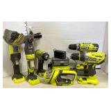 Ryobi  Power Tool Set. Has two batteries and one chargerFlashlight missing a piece