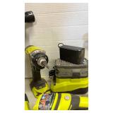 Ryobi  Power Tool Set. Has two batteries and one chargerFlashlight missing a piece