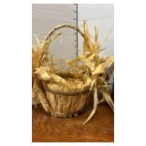Baskets, one with corn attached