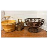 Baskets including one with metal leaves