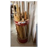 Hills Dowels Display Rack and Assorted Dowels, some with plastic pieces and a roll of plastic