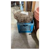 Large plastic planters with bottoms, gold plastic planter, milk crate and hanging basket