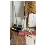 Cleaning items, Large broom, mop, apron and more