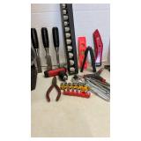 Tool pouch, chisels, socket set and more