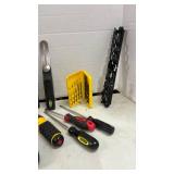 Auto Leveling Laser, Basin Wrench, Kobalt Utility Scissor Knife, and miscellaneous hand tools