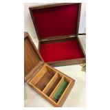 Tub of pencils, Desk lamp, hooks and two wooden boxes