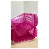 Two pink stackable organizers, Gestalta Artist Figure and 6 small galvanized buckets with chalk board fronts