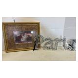 Framed Art 13 1/2 x 16 and a PARIS  wall hanging