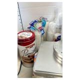 Iron storage, bathroom cups, Tin and Plastic containers