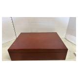 Lined wooden box 15 1/2 x 11 1/2 x 4 and smaller wooden box 4 x 8 1/2 x 11 broken latch
