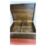 Lined wooden box 15 1/2 x 11 1/2 x 4 and smaller wooden box 4 x 8 1/2 x 11 broken latch