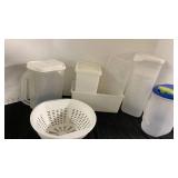 Storage container, pitchers and colender