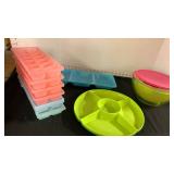 Tupperware bowl, ice trays and serving plates