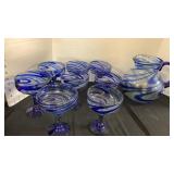 Cobalt Blue Swirl Glasses with Pitcher