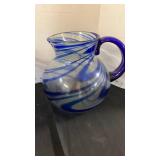 Cobalt Blue Swirl Glasses with Pitcher