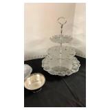 Three-Tier Silver Plated Serving Stand and bowls