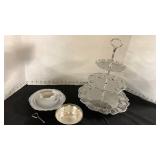 Three-Tier Silver Plated Serving Stand and bowls