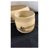 Hand-Painted Landscape pottery bowls with signature