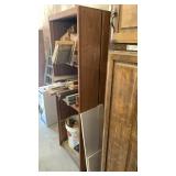Wooden shelving unit filled with misc wood 64x21x25