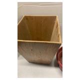 Wooden planter 14x11 and 2 small trash cans 13 inches high