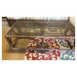 Bamboo rattan Glass-Top Dark Wood Coffee Table 16x52x23