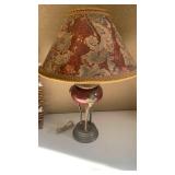 Vintage Art Deco brass Table Lamp with Floral Shade 31 inches tall
