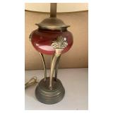Vintage Art Deco brass Table Lamp with Floral Shade 31 inches tall