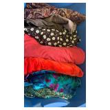 Fabric, reds, browns and more in bin