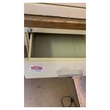 Metal file cabinet 28x36x19 and metal desk with 2 drawers 29x40