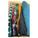 Fabrics, blues, green and gold