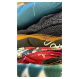 Fabrics, blues, green and gold