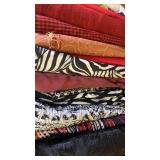 Fabrics, mostly dark colors and patterns