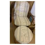 Rattan and bamboo upholstered chair and ottoman 37x30x25 ottoman 17x18