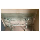 Vintage Mint Green Wrought Iron Glass Top Console Table 28x53x16