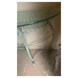 Vintage Mint Green Wrought Iron Glass Top Console Table 28x53x16