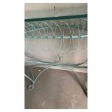 Vintage Mint Green Wrought Iron Glass Top Console Table 28x53x16